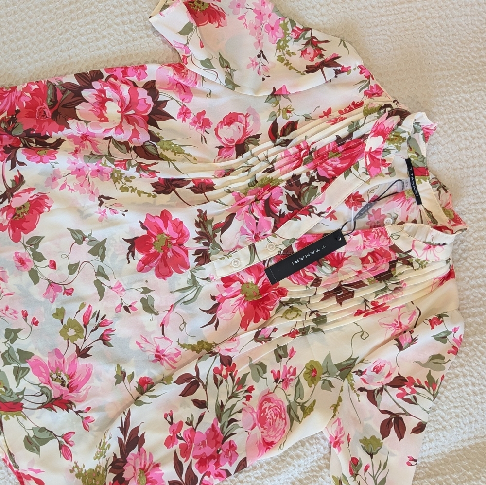Floral Pink and Cream Blouse